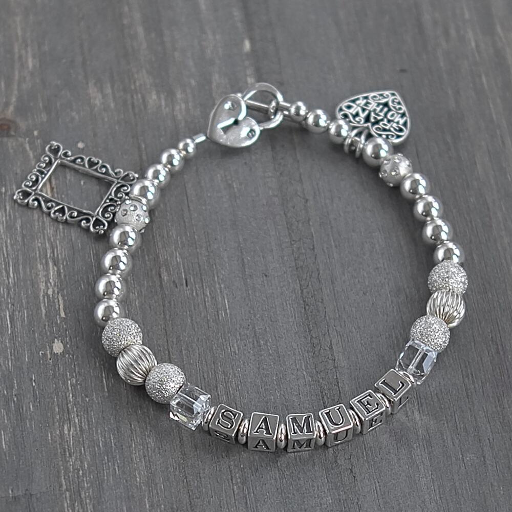 Sterling Silver Grandmother SAMUEL Name Bracelet Photo Frame Charm Toggle 925